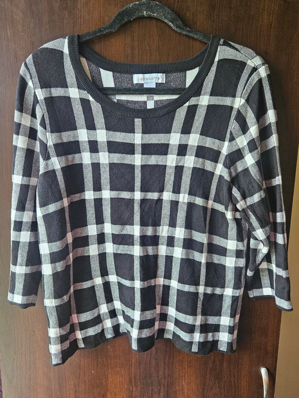 Liz Claiborne Black & White Plaid Long Sleeve Top Size XL